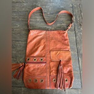 Soft Leather Messenger Crossbody Purse Bag Made in Italy Accented With Tassels